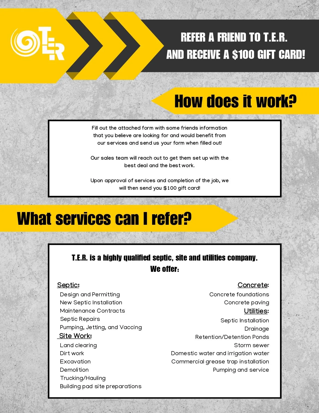 T.E.R. Septic referral promotion information — page 1