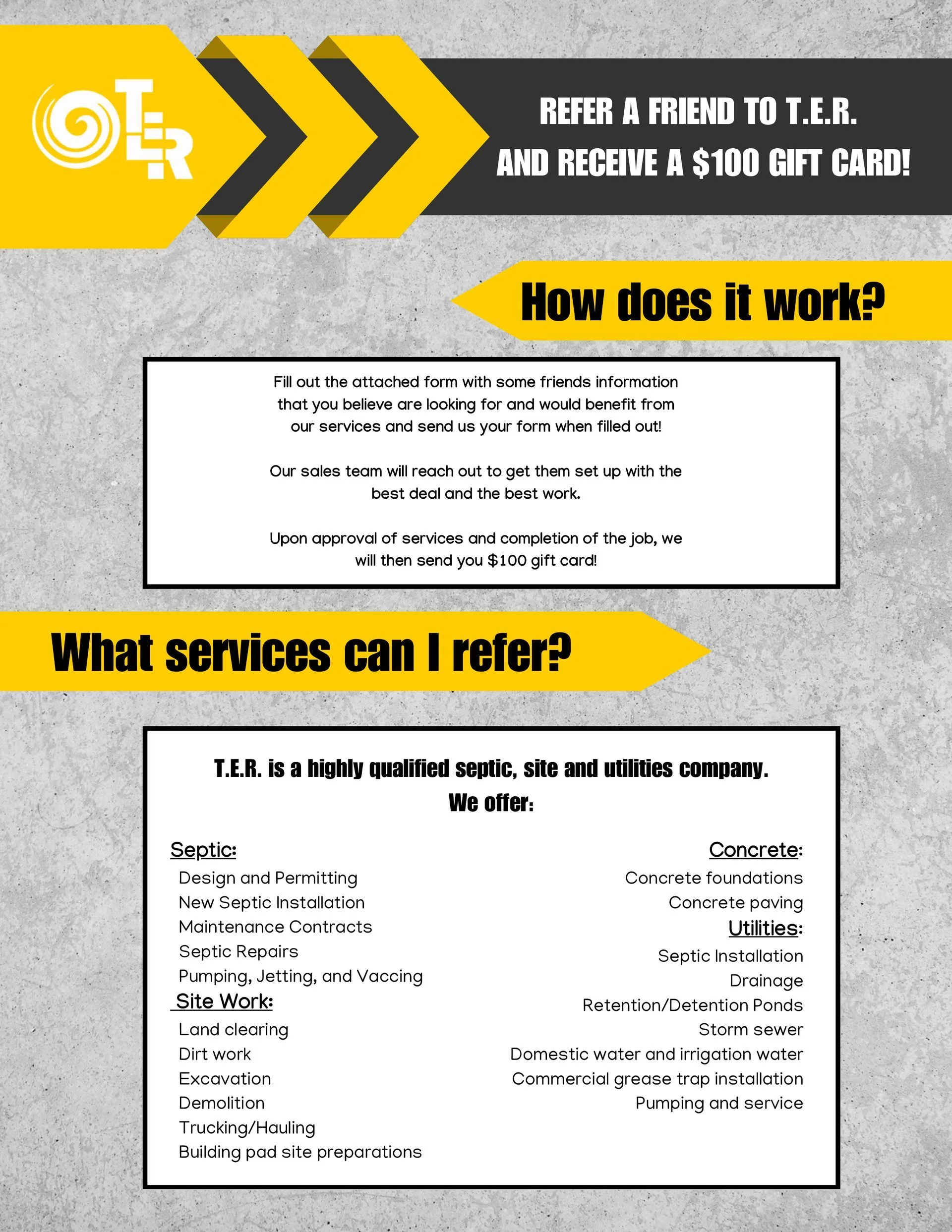 T.E.R. Septic Refer a Friend promotion