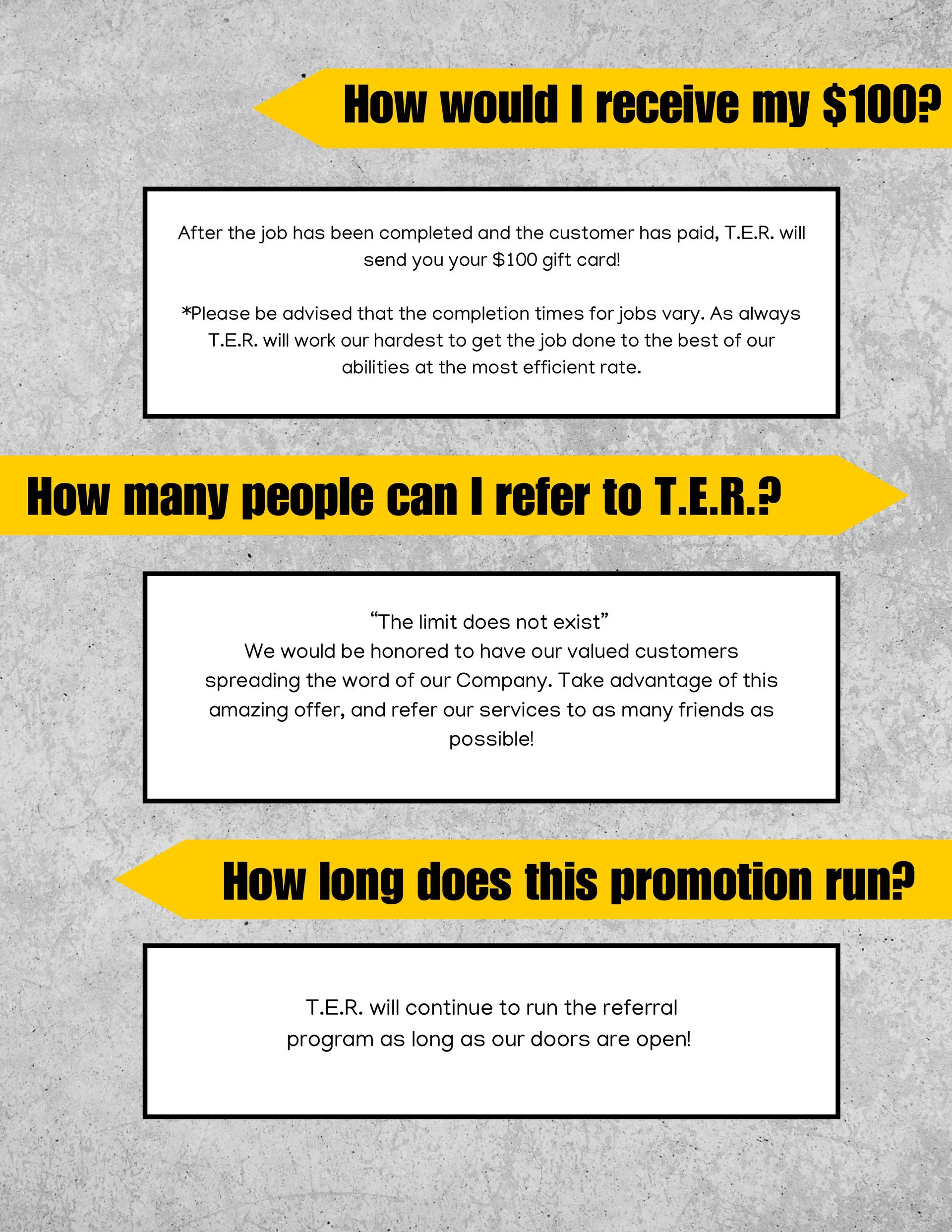 T.E.R. Septic Refer a Friend $100 gift card promotion details